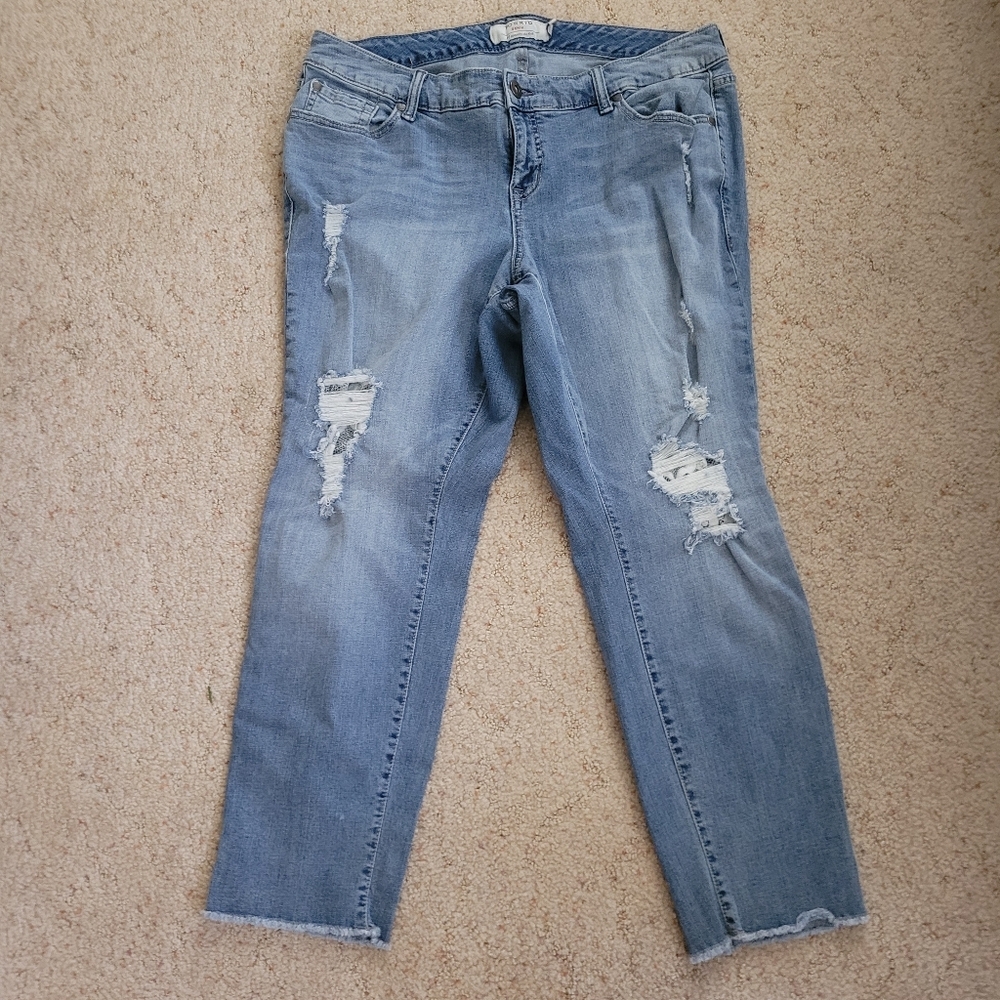 Torrid Light Blue Distressed Ankle Jeans with Lace Insets